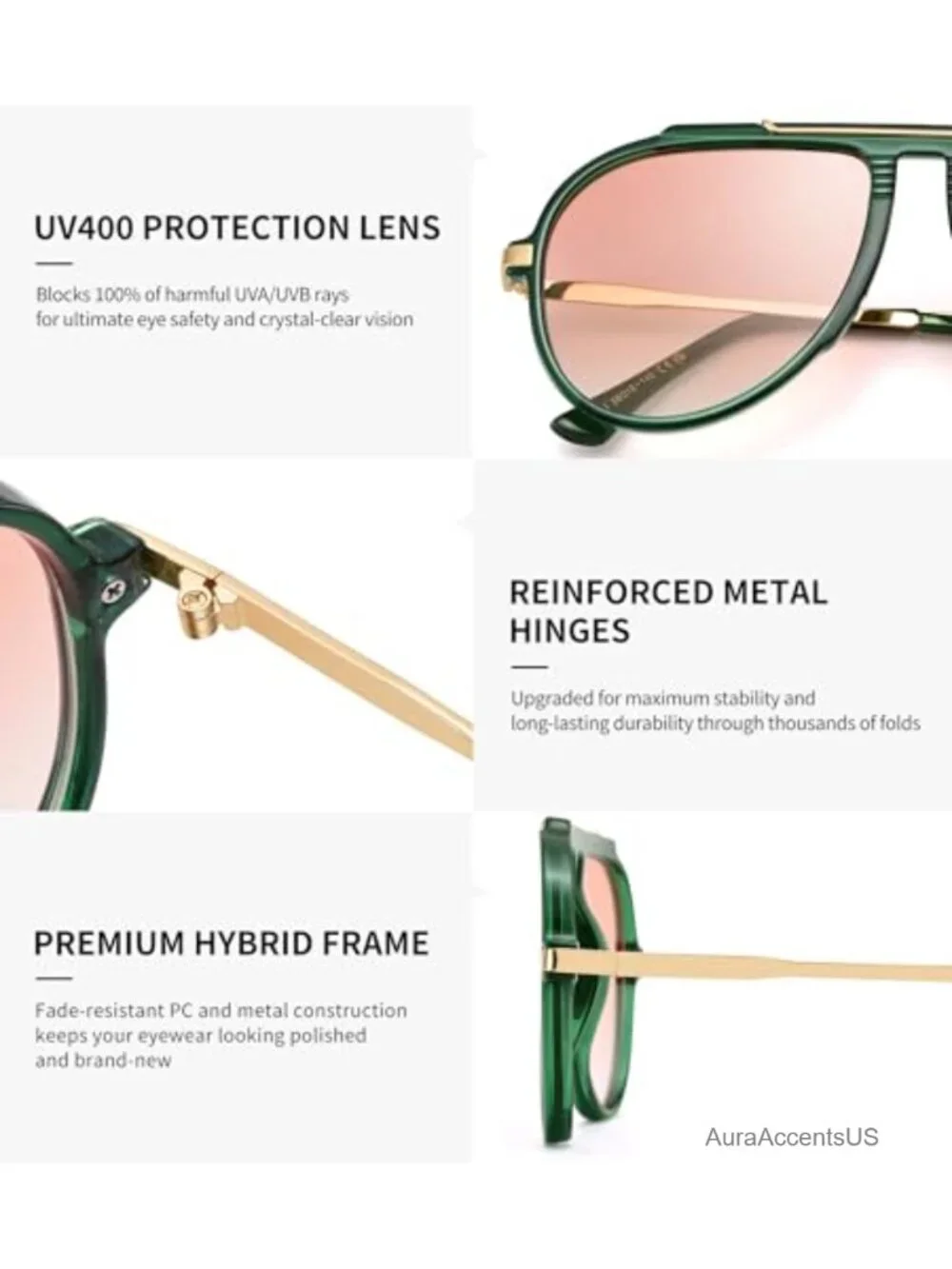 Oversized Retro Aviator Sunglasses UV400 Full-Frame Unisex
